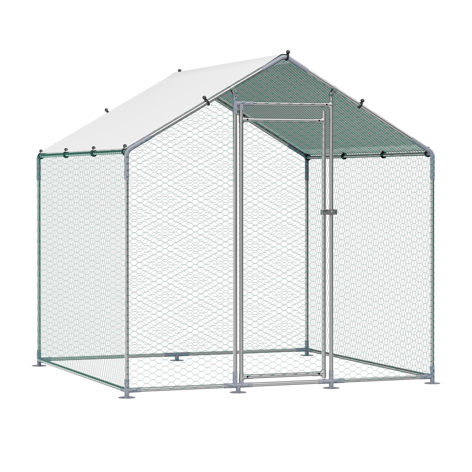 Metal Chicken Coop 6.56x6.56x6.56ft Walk-in Chicken Run With Cover Spire Roof_maomaolike.com